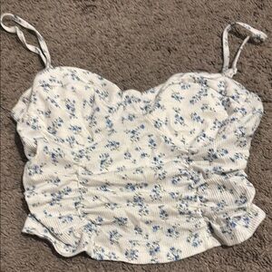 Floral White and Blue Women's Top